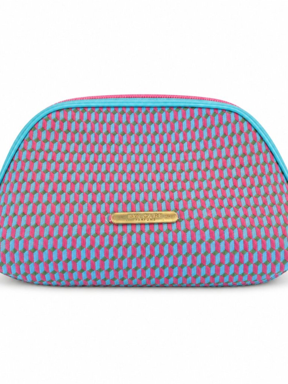 New Bvlgari Parfums Makeup Bag Pink Turquoise Geometric Cosmetic Pouch